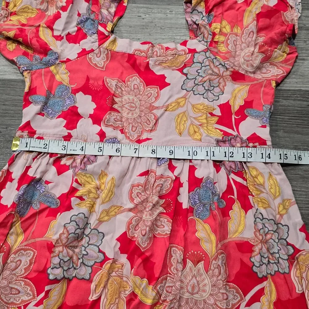O'Neil Becka Antalya Floral Print Short Flutter Sleeves Empire Waist Dress